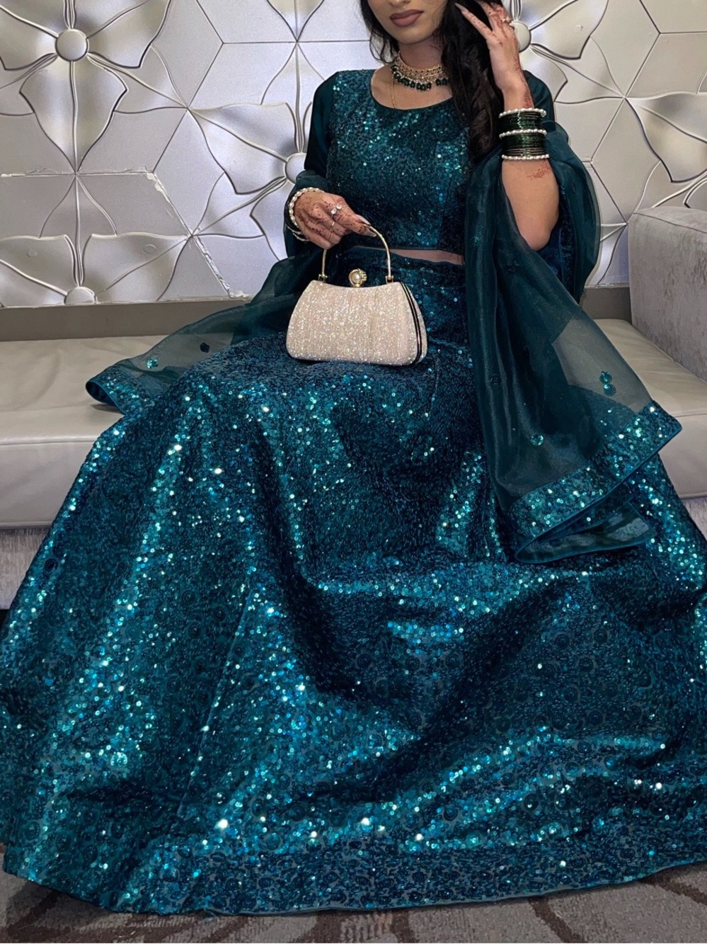 Women’s desi Indian lehenga choli traditional sequins shiny lehenga outfit xs